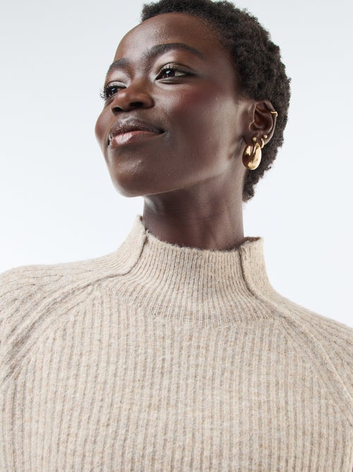 Pull côtelé manches longues et col montant - Kiabi