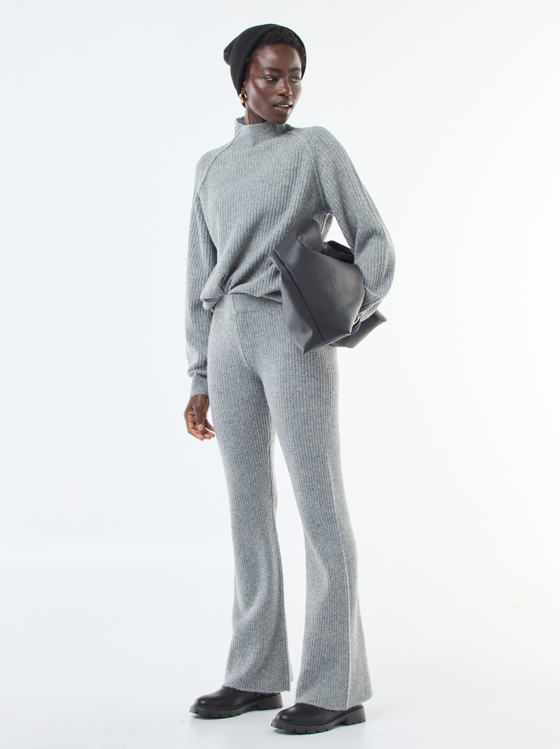 Pull côtelé manches longues et col montant Gris - Kiabi