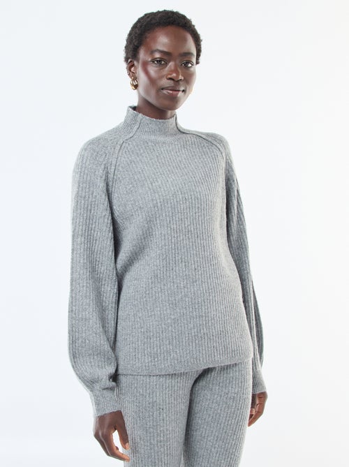 Pull côtelé manches longues et col montant - Kiabi