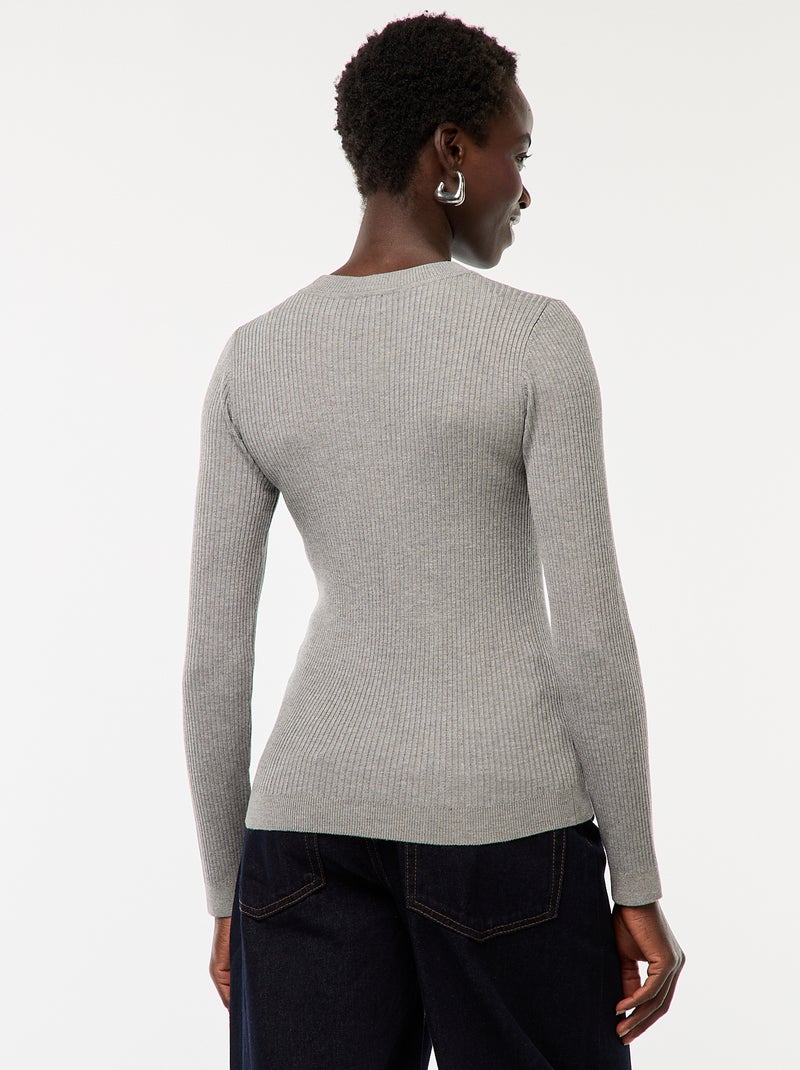 Pull côtelé manches longues Gris - Kiabi
