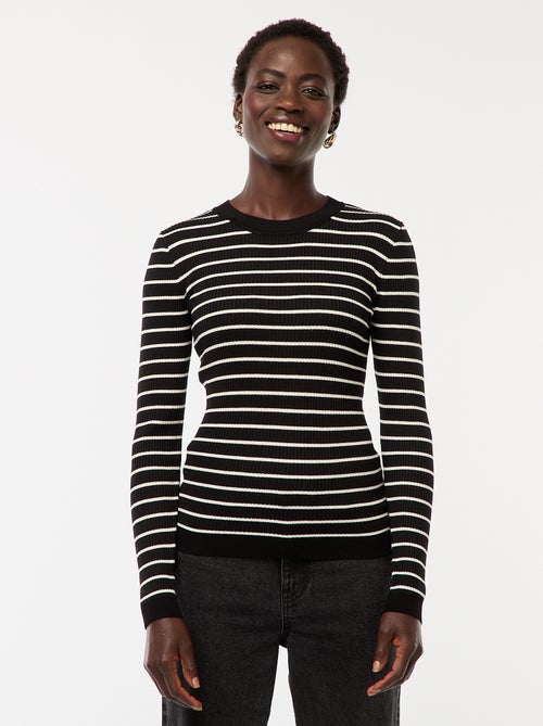 Pull côtelé manches longues - Kiabi