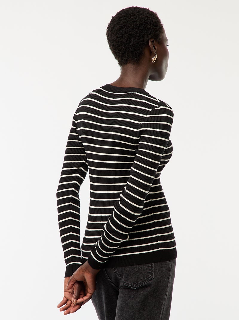 Pull côtelé manches longues Noir - Kiabi