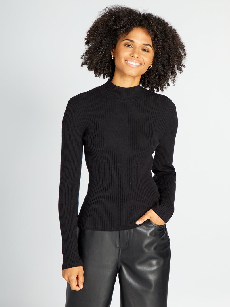 Pull côtelé noir - Kiabi