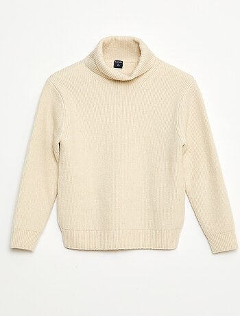 Pull côtelé uni à col roulé