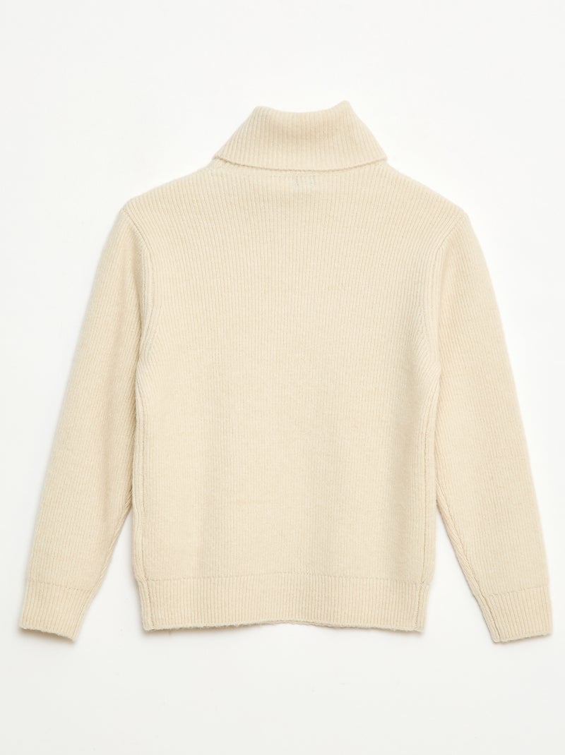 Pull côtelé uni à col roulé Beige - Kiabi