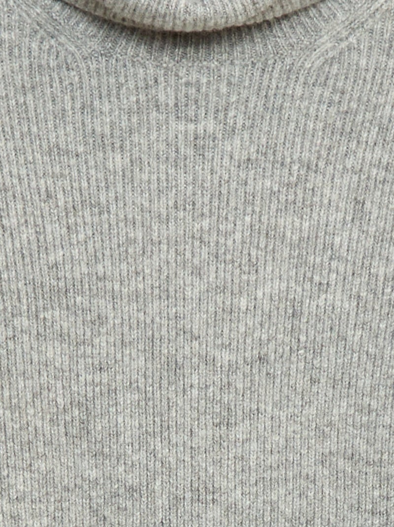 Pull côtelé uni à col roulé Gris - Kiabi