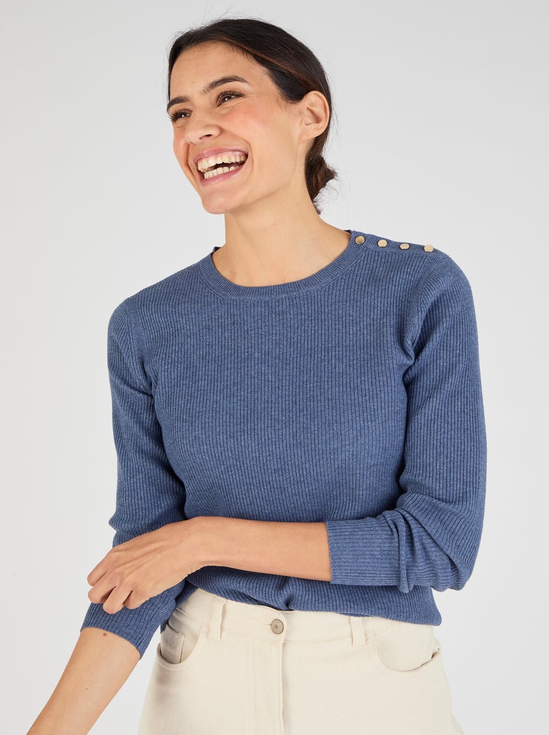 Pull côtelé uni ou rayé Thermolactyl - Damart Bleu - Kiabi