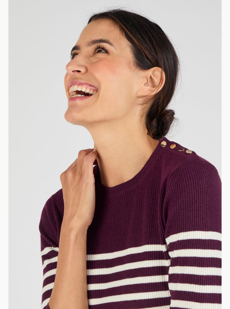 Pull côtelé uni ou rayé Thermolactyl - Damart Crème - Kiabi