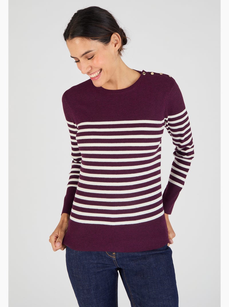Pull côtelé uni ou rayé Thermolactyl - Damart Crème - Kiabi
