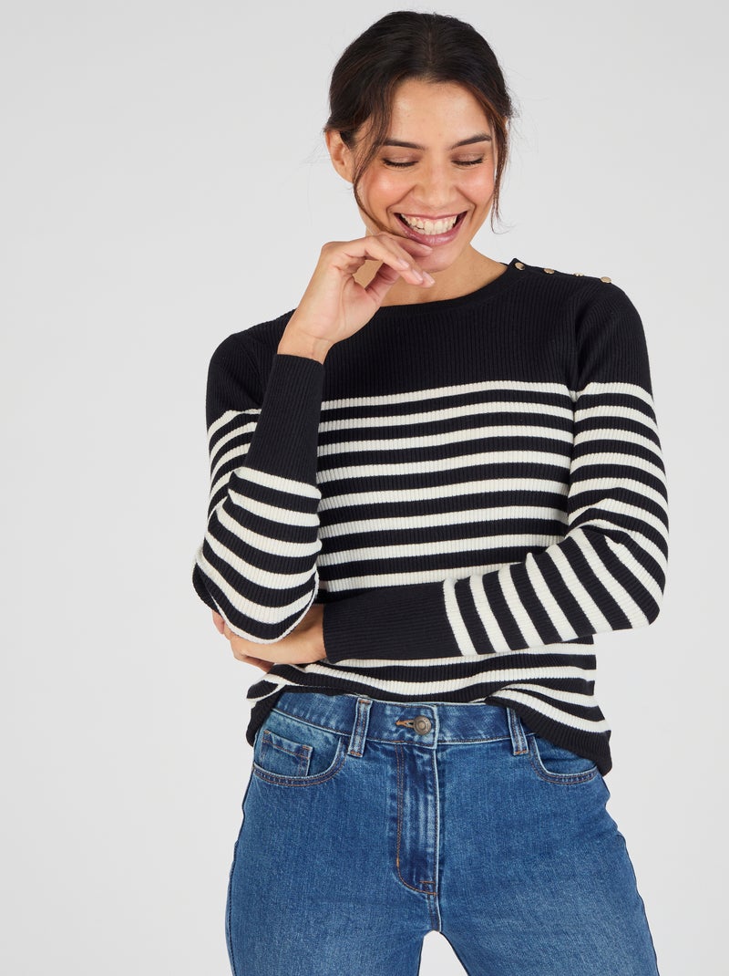 Pull côtelé uni ou rayé Thermolactyl - Damart Noir - Kiabi