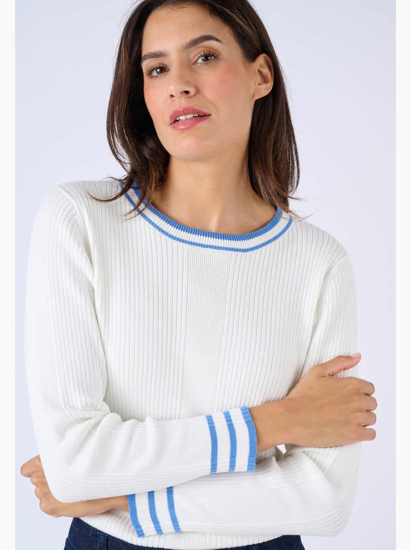 Pull côtes plates fantaisie - Damart Blanc cassé - Kiabi