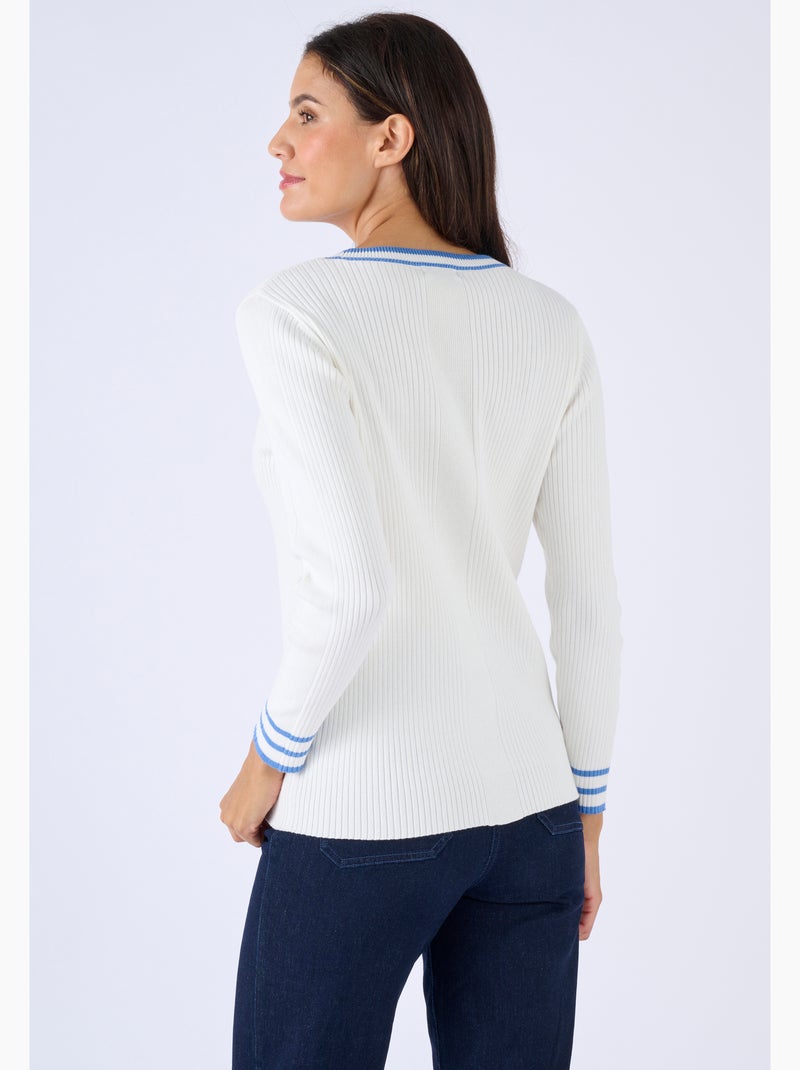 Pull côtes plates fantaisie - Damart Blanc cassé - Kiabi