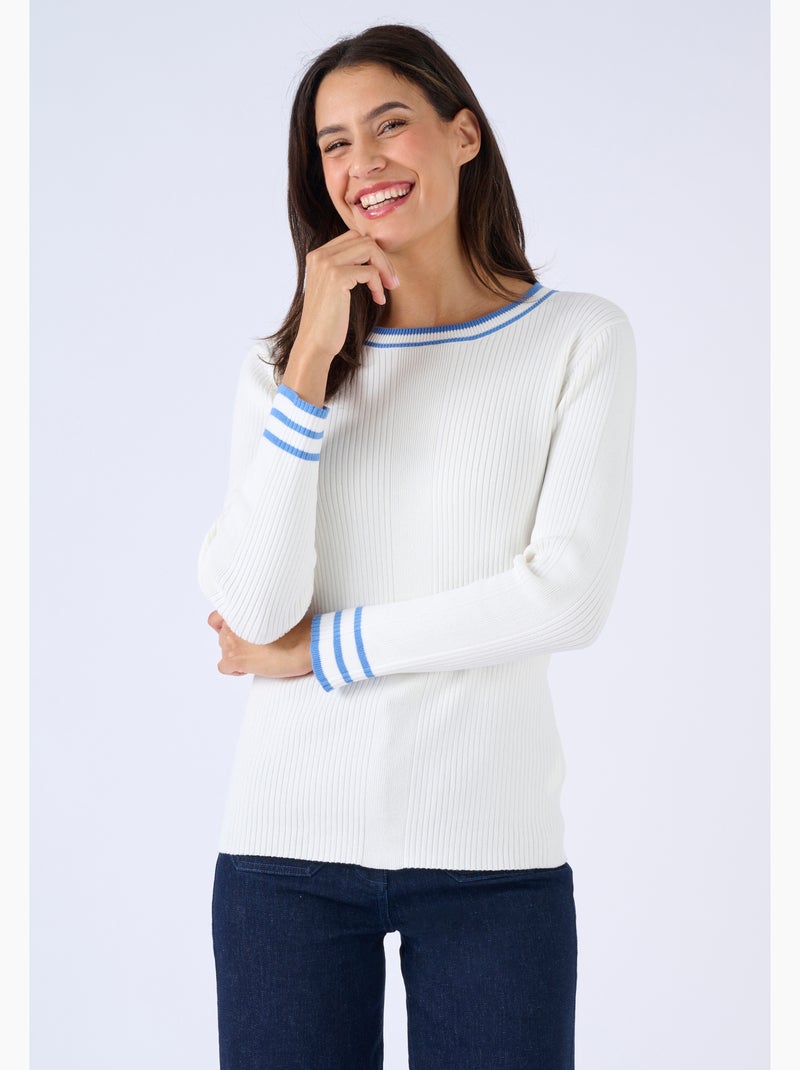Pull côtes plates fantaisie - Damart Blanc cassé - Kiabi
