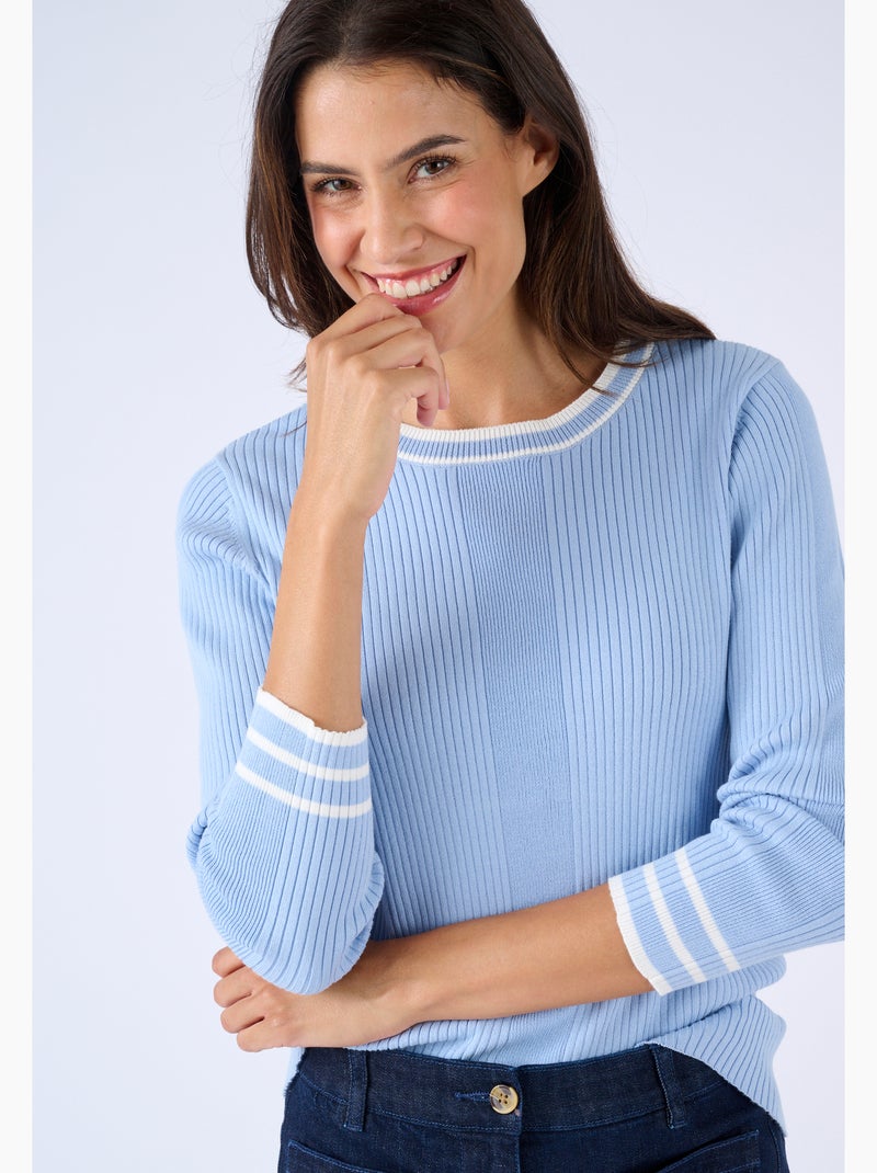 Pull côtes plates fantaisie - Damart Bleu clair - Kiabi