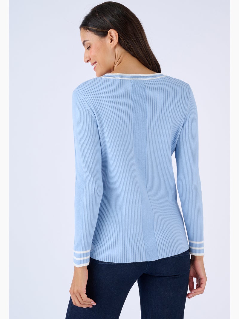 Pull côtes plates fantaisie - Damart Bleu clair - Kiabi