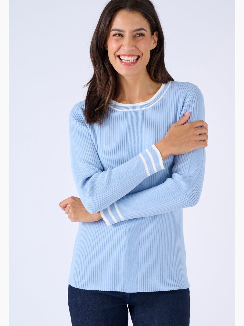 Pull côtes plates fantaisie - Damart Bleu clair - Kiabi