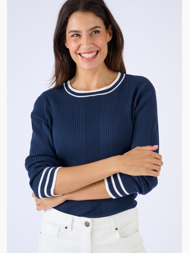Pull côtes plates fantaisie - Damart Bleu marine - Kiabi