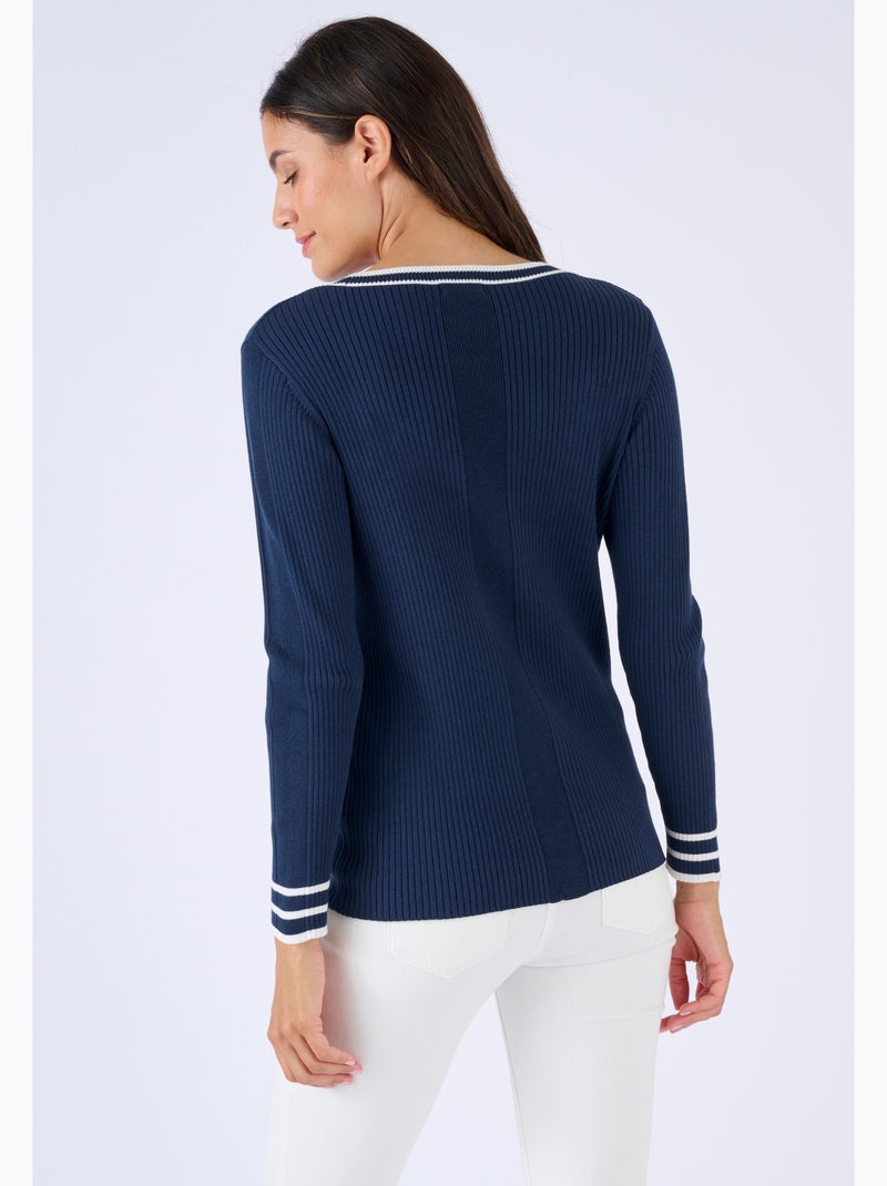 Pull côtes plates fantaisie - Damart Bleu marine - Kiabi