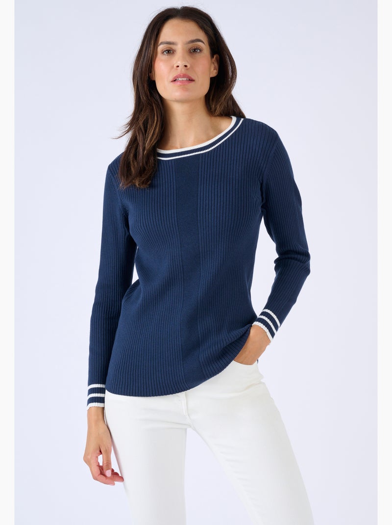 Pull côtes plates fantaisie - Damart Bleu marine - Kiabi