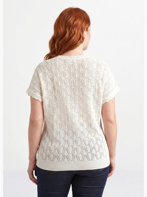 Pull coton court col rond ajouré effet crochet - Afibel - Kiabi