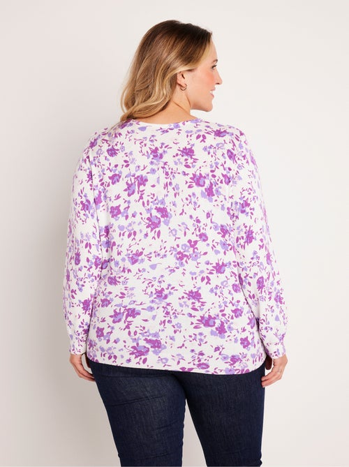 Pull coton maille fine, motif fleuri - Afibel - Kiabi