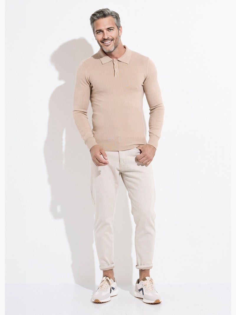 Pull coupe ajusté fine jauge col polo - AFIBEL Beige - Kiabi