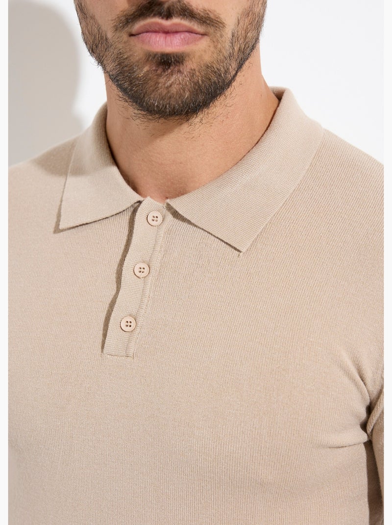 Pull coupe ajusté fine jauge col polo - AFIBEL Beige - Kiabi