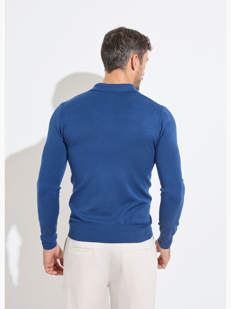 Pull coupe ajusté fine jauge col polo - AFIBEL Bleu - Kiabi