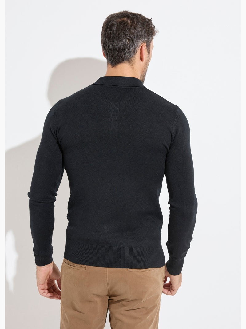 Pull coupe ajusté fine jauge col polo - AFIBEL Noir - Kiabi
