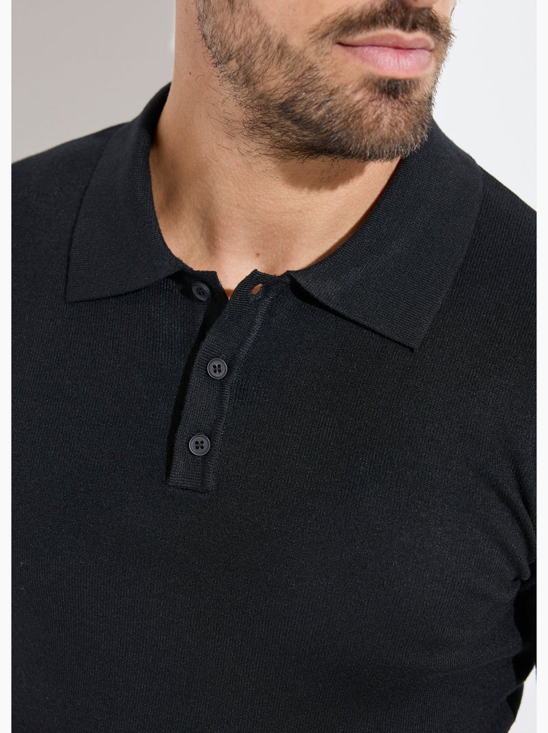 Pull coupe ajusté fine jauge col polo - AFIBEL Noir - Kiabi