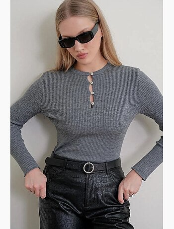 Pull coupe ajustée à col rond côtelé mixray