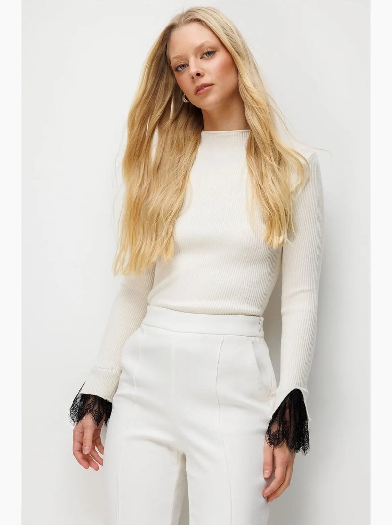 Pull coupe ajustée en maille côtelée à col rond mixray Crème - Kiabi