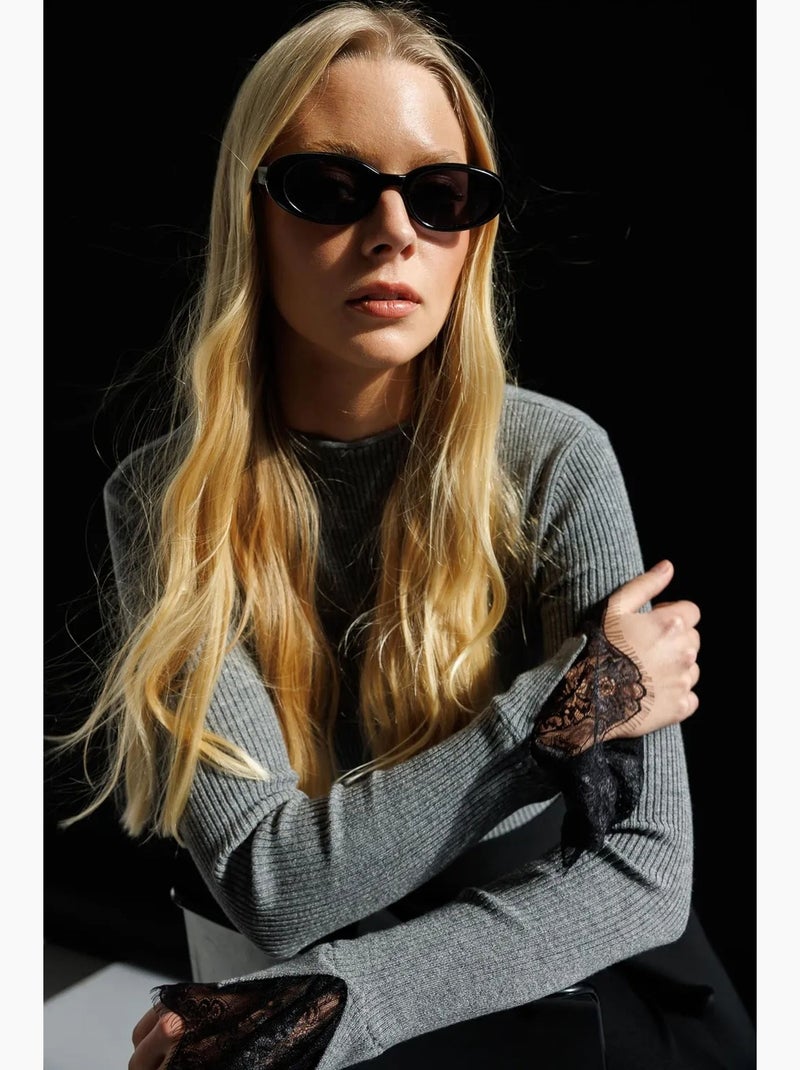 Pull coupe ajustée en maille côtelée à col rond mixray Gris foncé - Kiabi