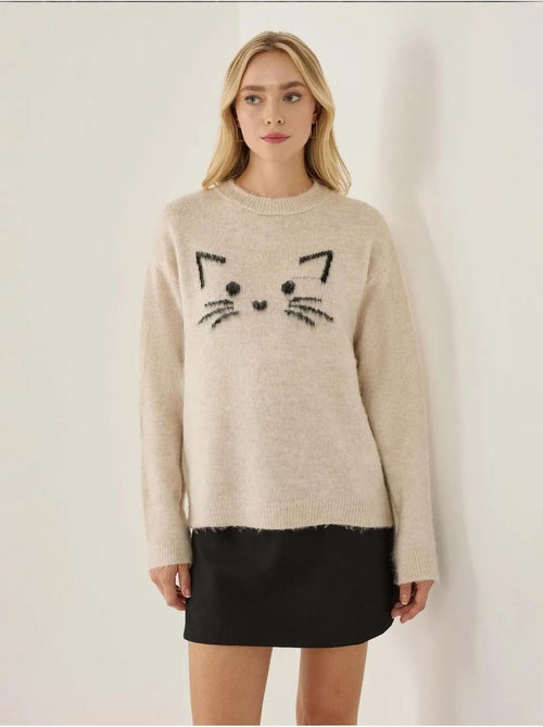 Pull coupe décontractée à motif chaton mignon - Kiabi
