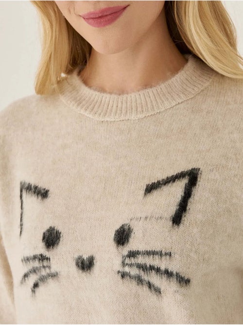 Pull coupe décontractée à motif chaton mignon - Kiabi