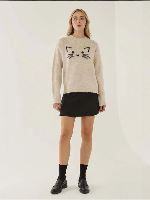 Pull coupe décontractée à motif chaton mignon - Kiabi