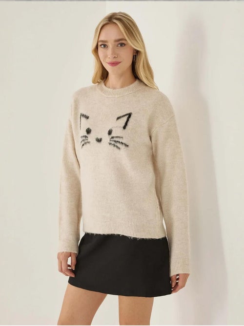 Pull coupe décontractée à motif chaton mignon - Kiabi