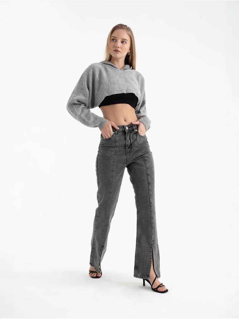 Pull court à capuche Gris - Kiabi