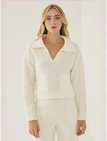 Pull court à col chemise avec poche