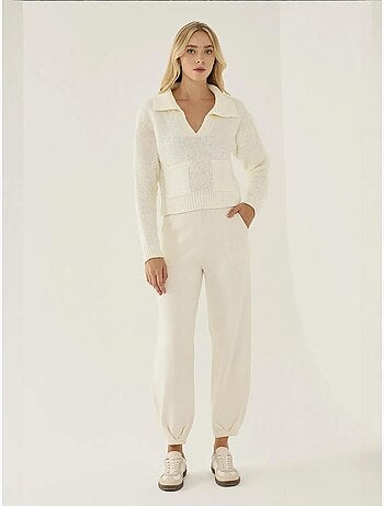 Pull court à col chemise avec poche