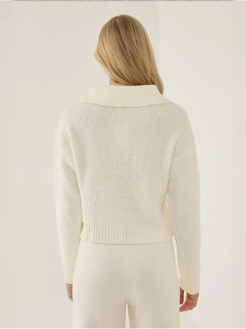 Pull court à col chemise avec poche Beige naturel - Kiabi