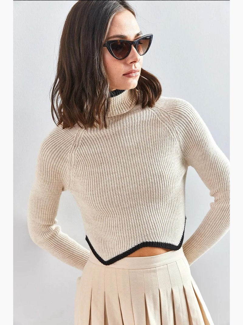 Pull court à col roulé lucci Beige argile - Kiabi