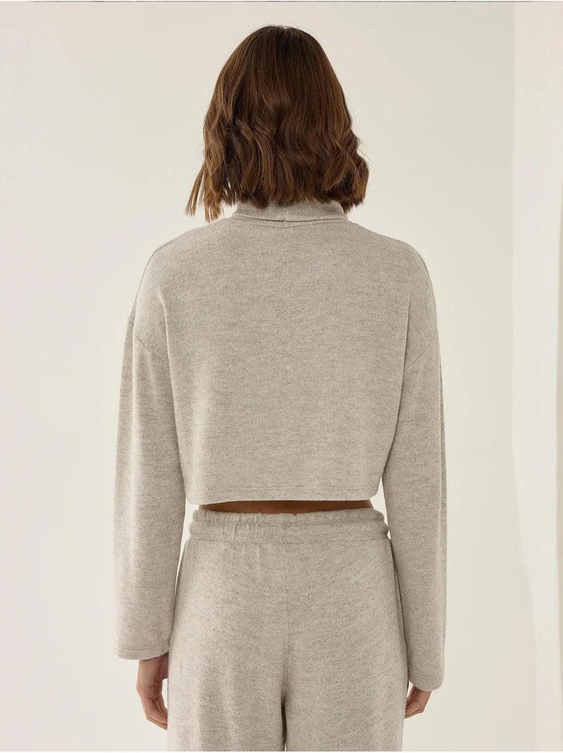 Pull court à col roulé texturé Beige naturel - Kiabi