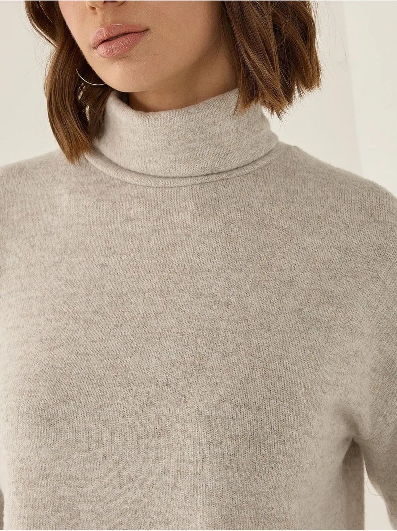 Pull court à col roulé texturé Beige naturel - Kiabi