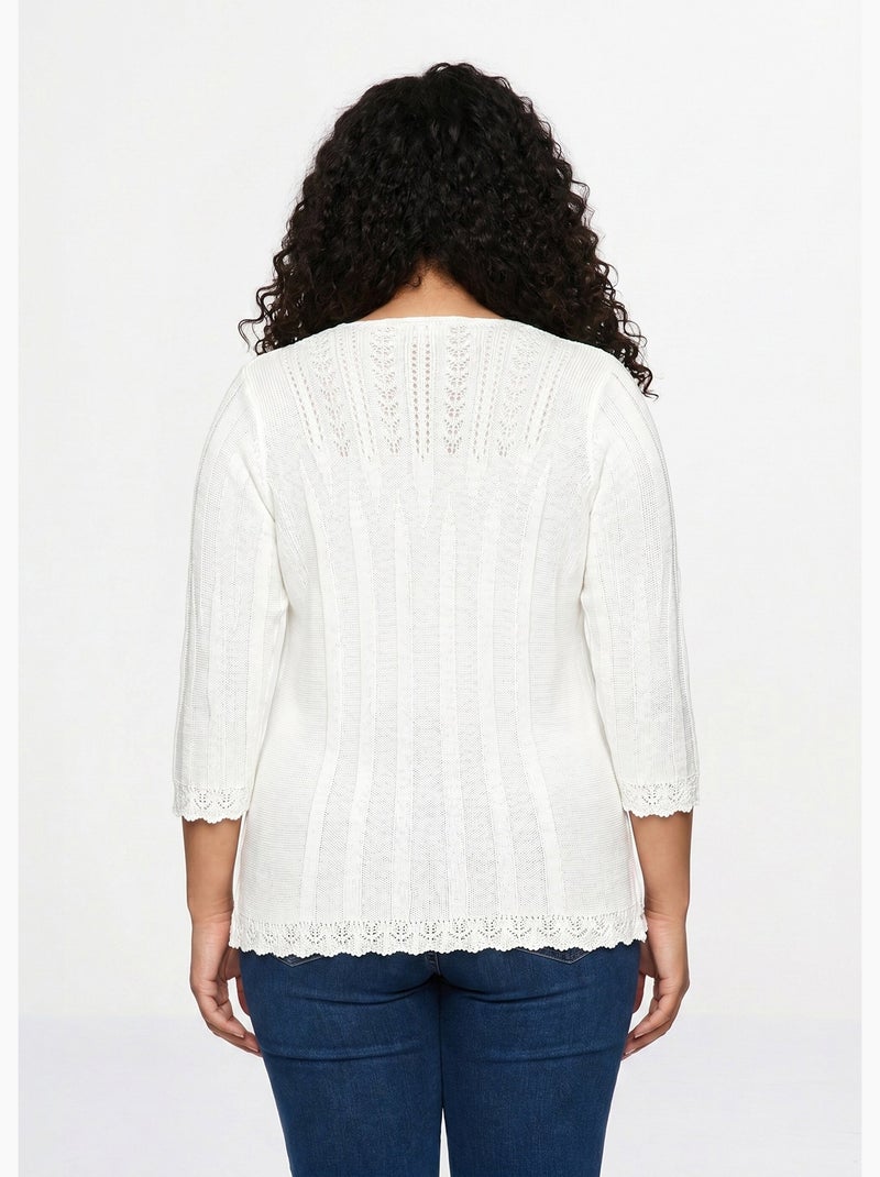 Pull court ajouré col rond - Afibel Blanc - Kiabi