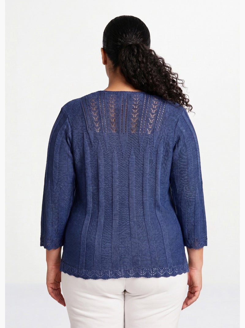 Pull court ajouré col rond - Afibel Bleu - Kiabi