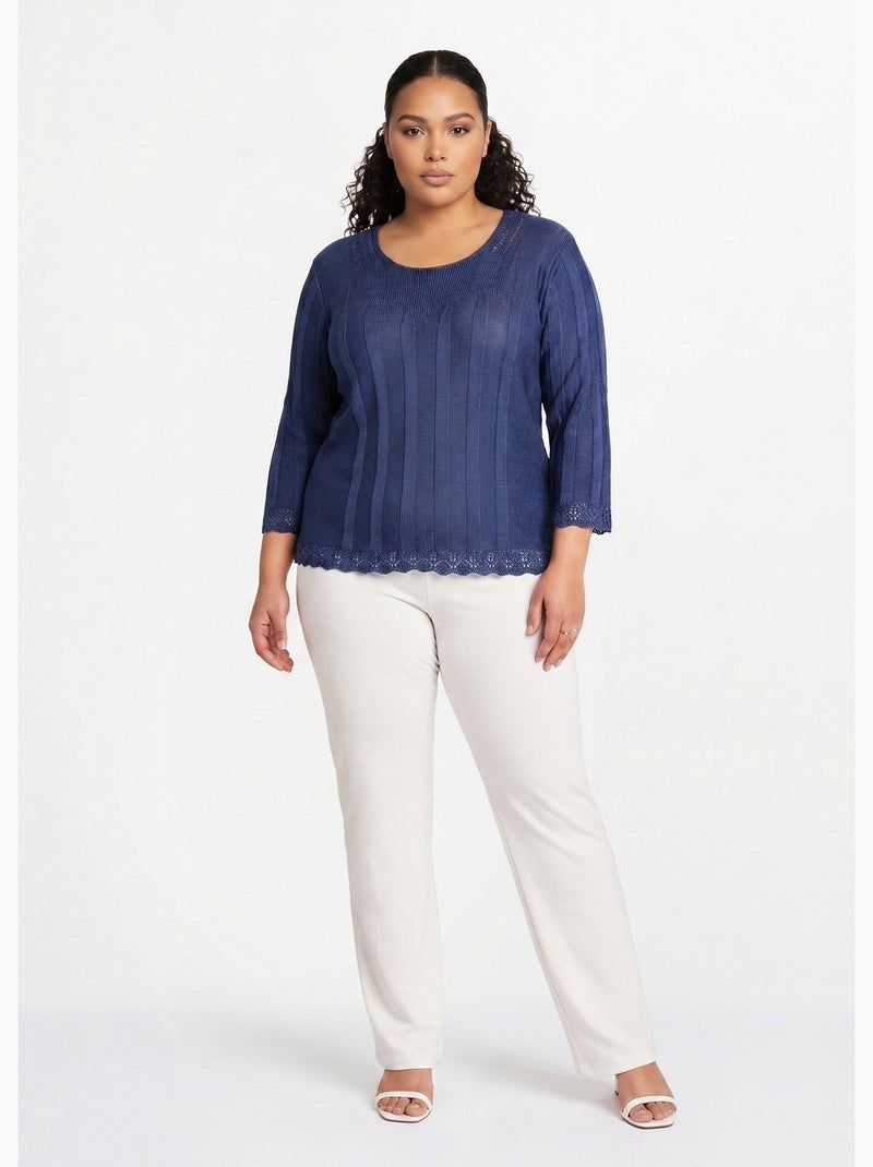 Pull court ajouré col rond - Afibel Bleu - Kiabi