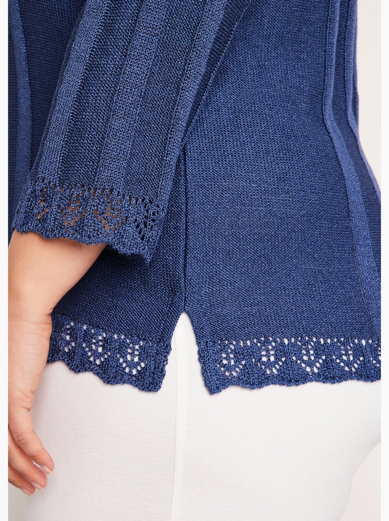 Pull court ajouré col rond - Afibel Bleu - Kiabi