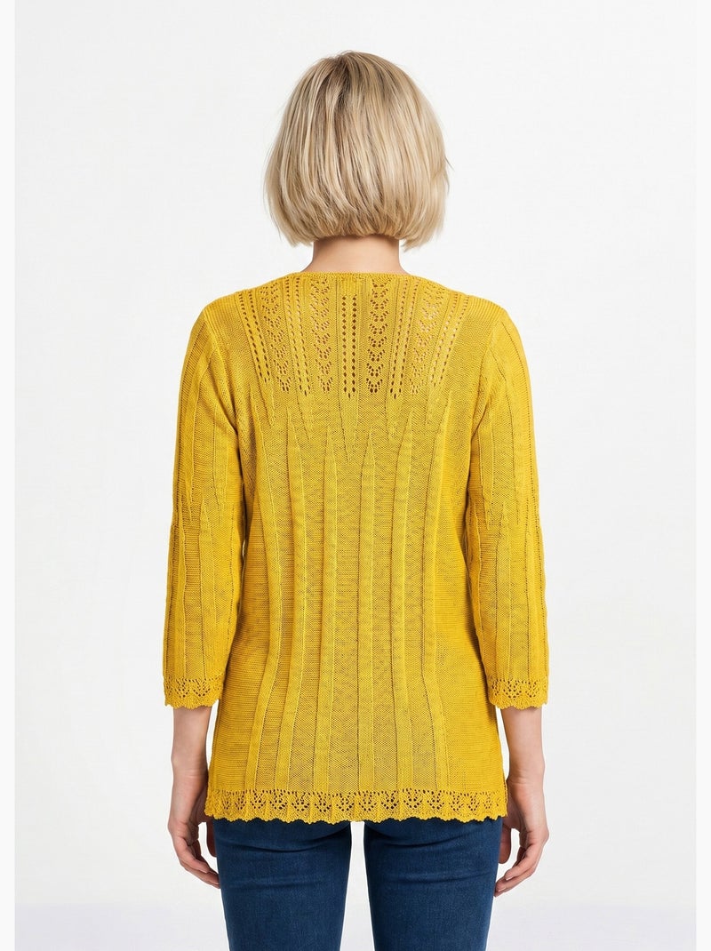 Pull court ajouré col rond - Afibel Jaune - Kiabi