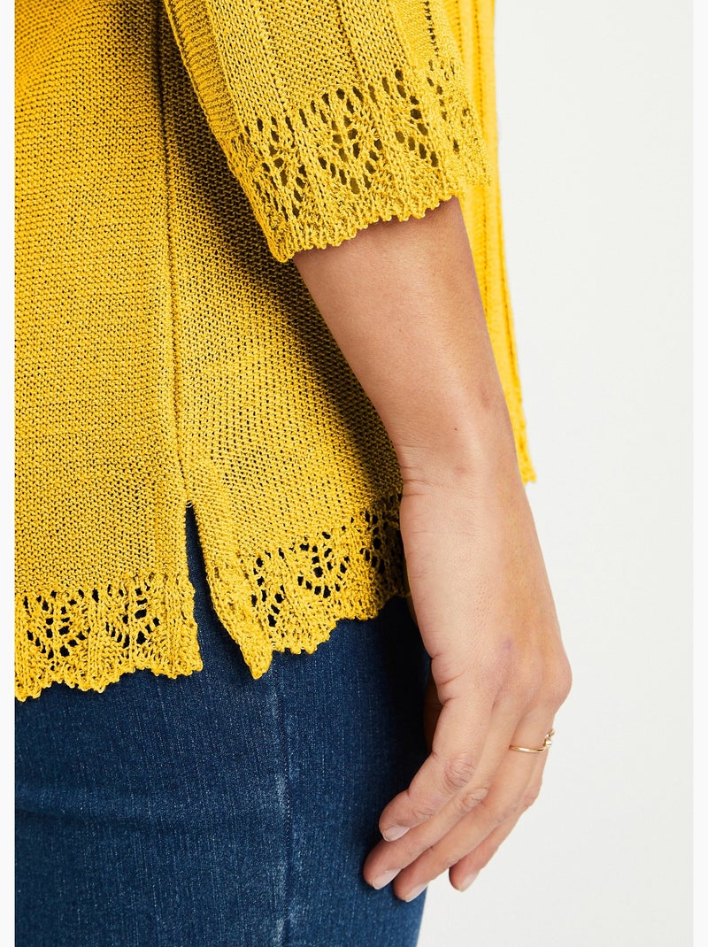 Pull court ajouré col rond - Afibel Jaune - Kiabi
